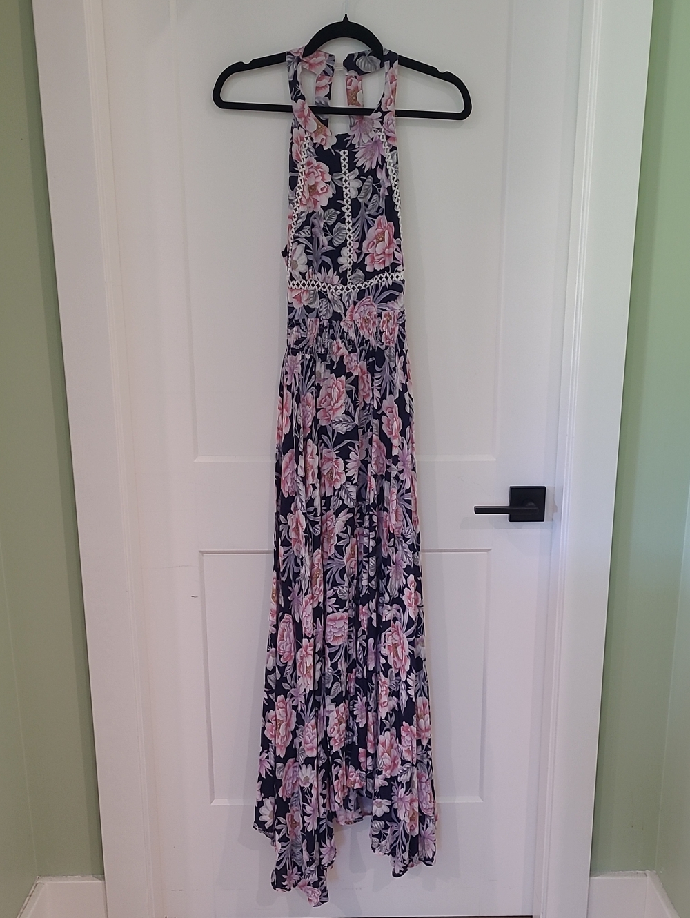 Jaase Navy Floral Halter Maxi Dress with Pink Accents